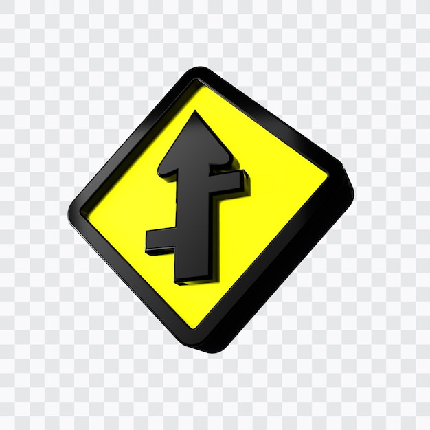 Sinal de trânsito do sinal de alerta de interseção tripla dobra para a esquerda e para a direita