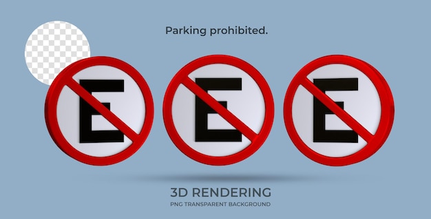 Sinal de trânsito, estacionamento proibido, fundo transparente de renderização em 3d