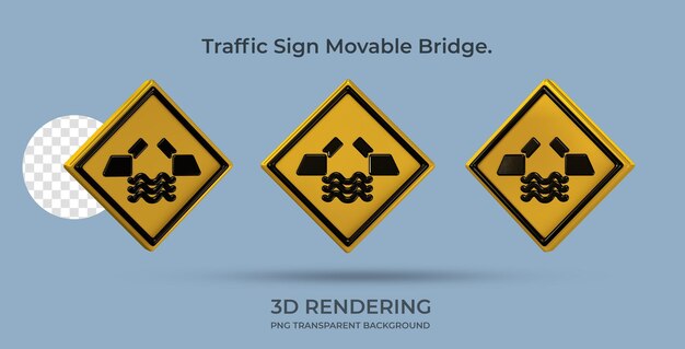 Sinal de trânsito ponte móvel renderização 3d fundo transparente