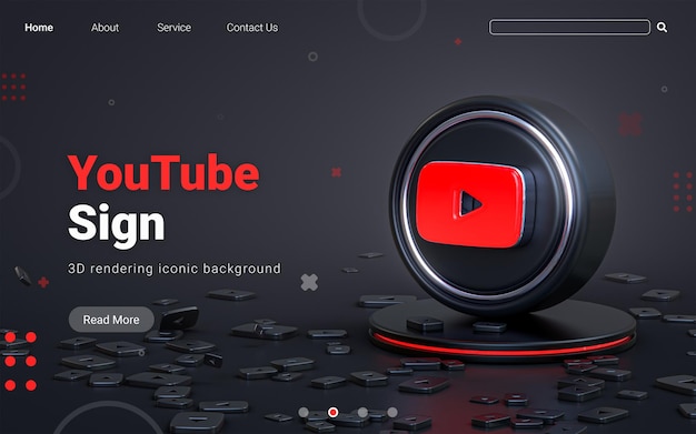 PSD sinal do youtube renderização em 3d abstrato escuro fundo icônico realista para modelo de banner social