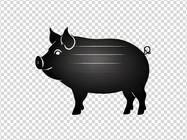 PSD sinal linear de silhueta de porco em fundo transparente