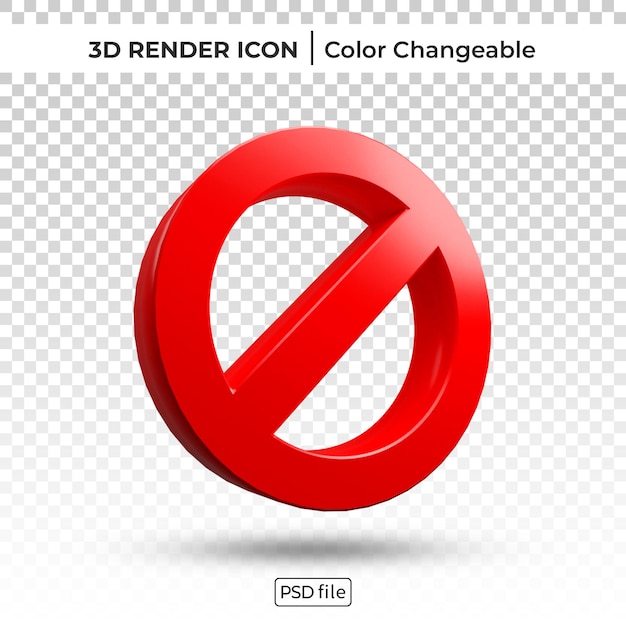 PSD sinal proibido 3d renderizar ícone mutável de cor