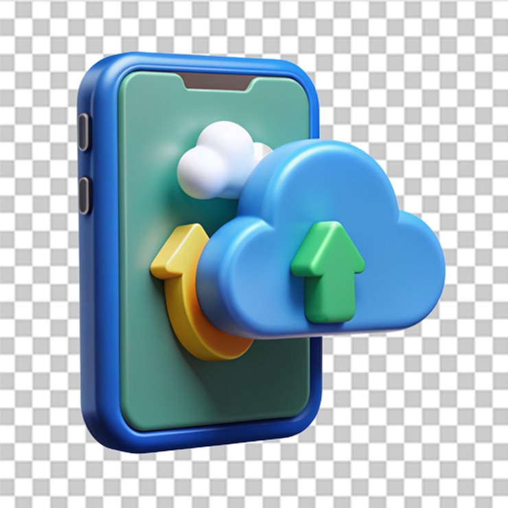 PSD sincronización 3d icono de nube en el teléfono computación en nube o refresh reinicio símbolo de restablecimiento centro de datos almacenamiento en nube concepto de archivo de internet vector moderno y de moda en estilo 3d