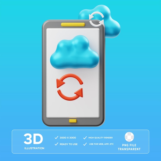 Sincronización en la nube de teléfonos inteligentes PSD Ilustración 3D