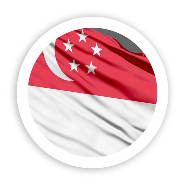PSD singapore waving flag with white rounded circle frame