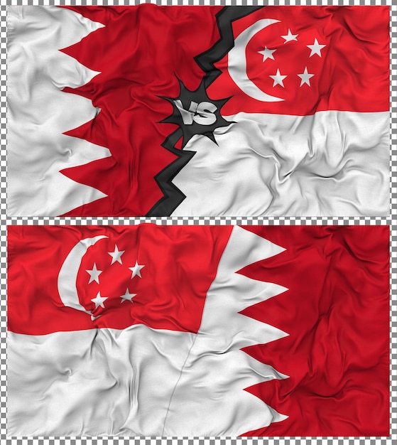 Singapour contre Bahreïn Half Combined Flag Cloth Bump Texture Rendering en 3D