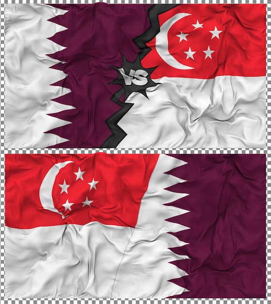 Singapour contre le Qatar Half Combined Flag Cloth Bump Texture Rendering 3D