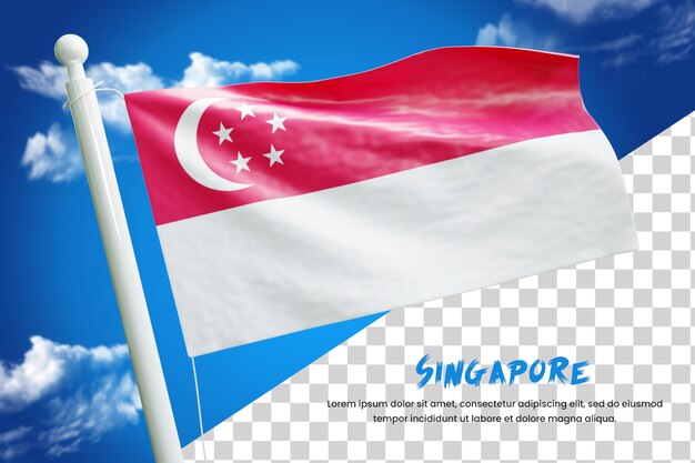 PSD singapur bandera realista 3d render aislado o 3d singapur bandera ondeante ilustración