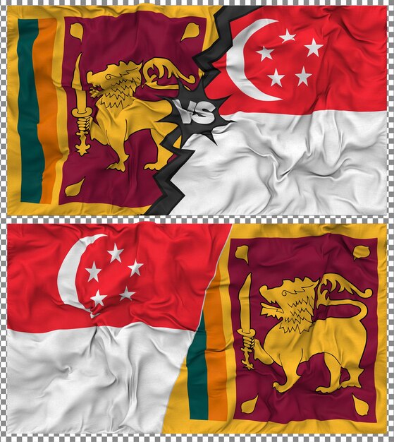Singapur contra Sri Lanka Media bandera combinada con textura en 3D
