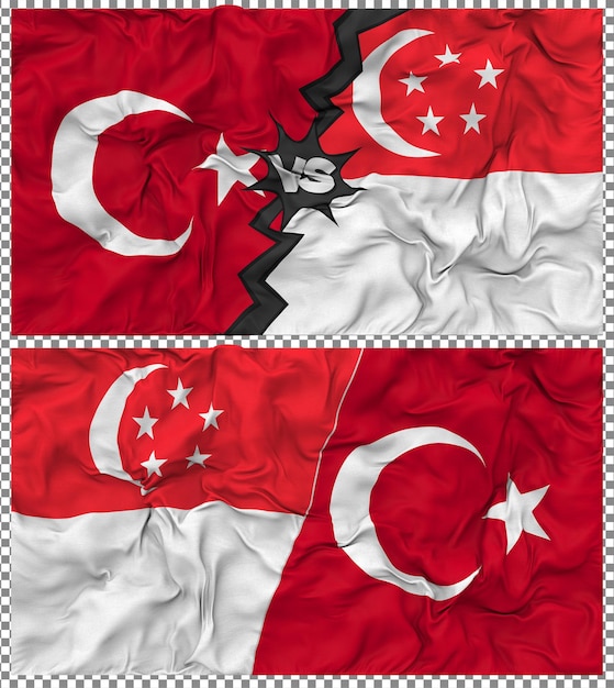 Singapur contra Turquía Media bandera combinada con tela y textura en 3D