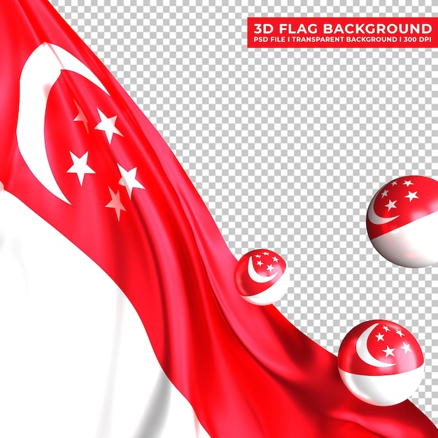 Singapur-flaggenhintergrund mit kugelverzierung 3d