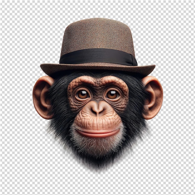 PSD un singe avec un chapeau sur la tête est représenté avec un chopeau brun