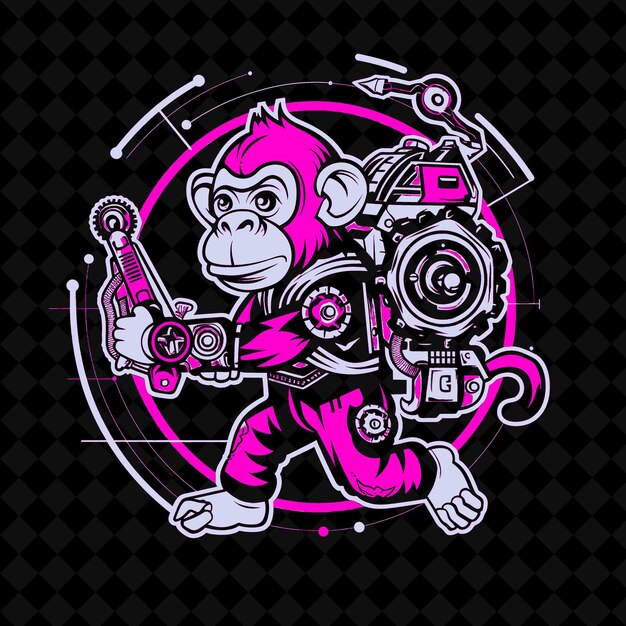 PSD un singe avec un pistolet et un pistolet avec un fond rose