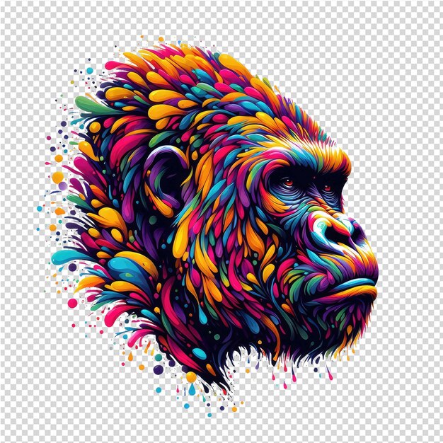 PSD un singe avec des taches colorées et colorées est dessiné par un singe