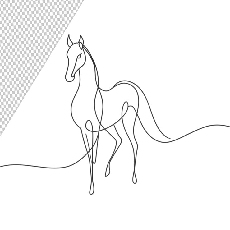 PSD single continuous line drawing of a horse isolated on transparent background