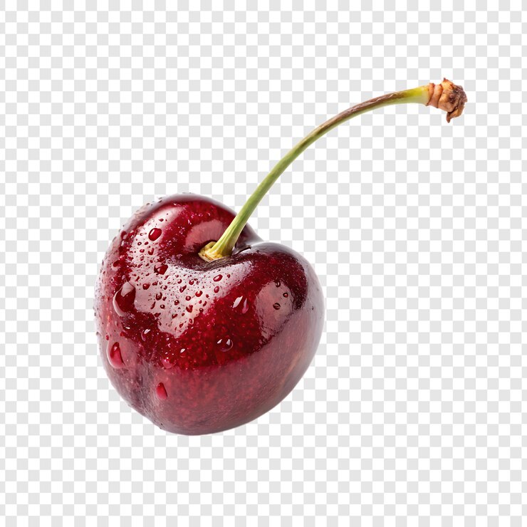 PSD a single glistening cherry with water droplets