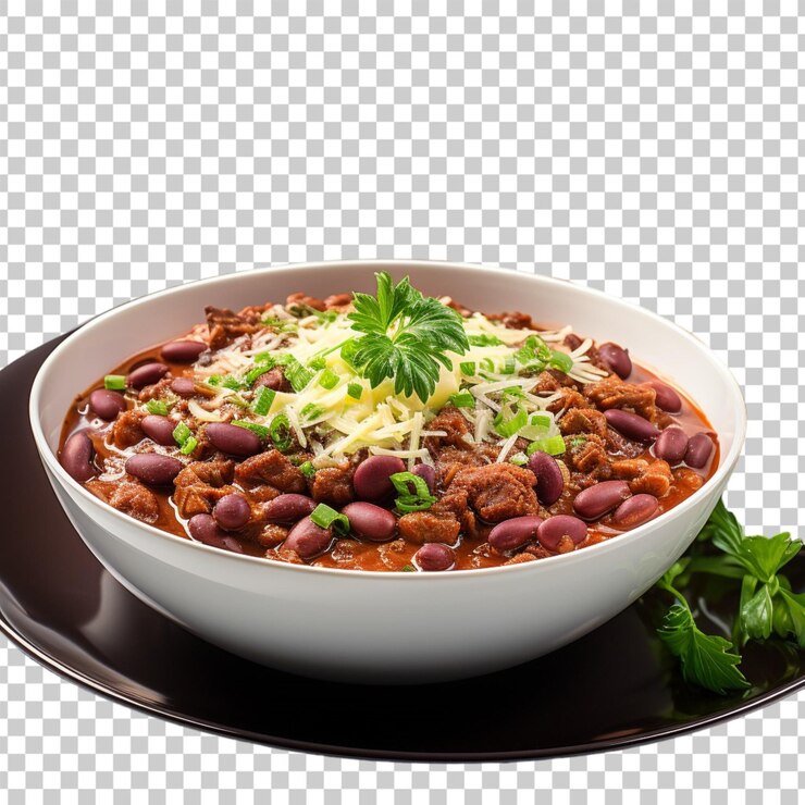 PSD a single photo of a bowl of chili on a white background