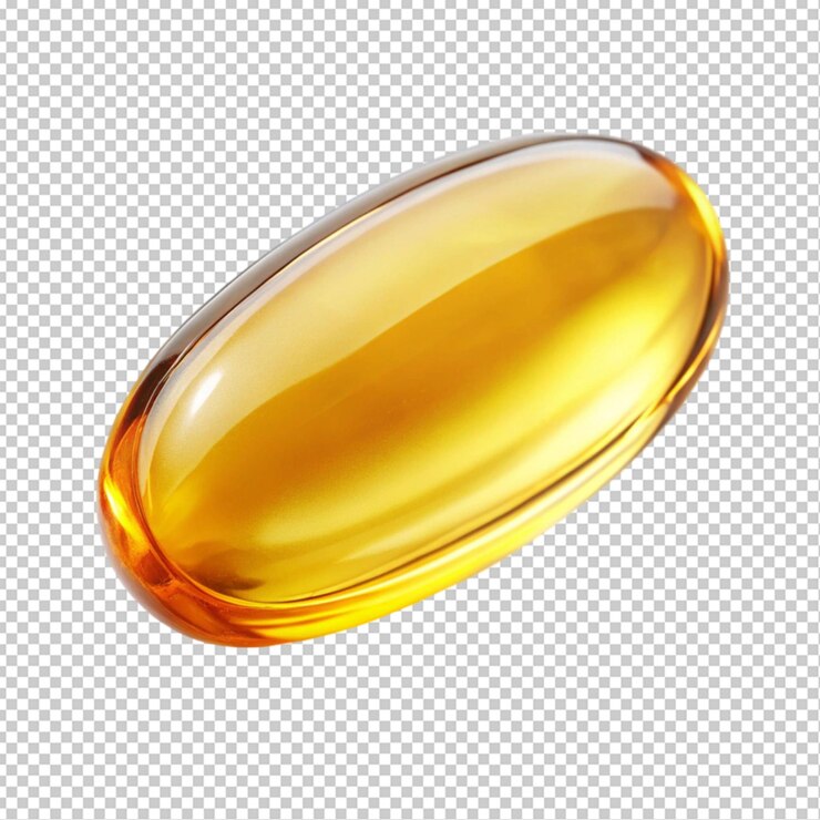 singole capsule di pesce che galleggiano sullo sfondo trasparente