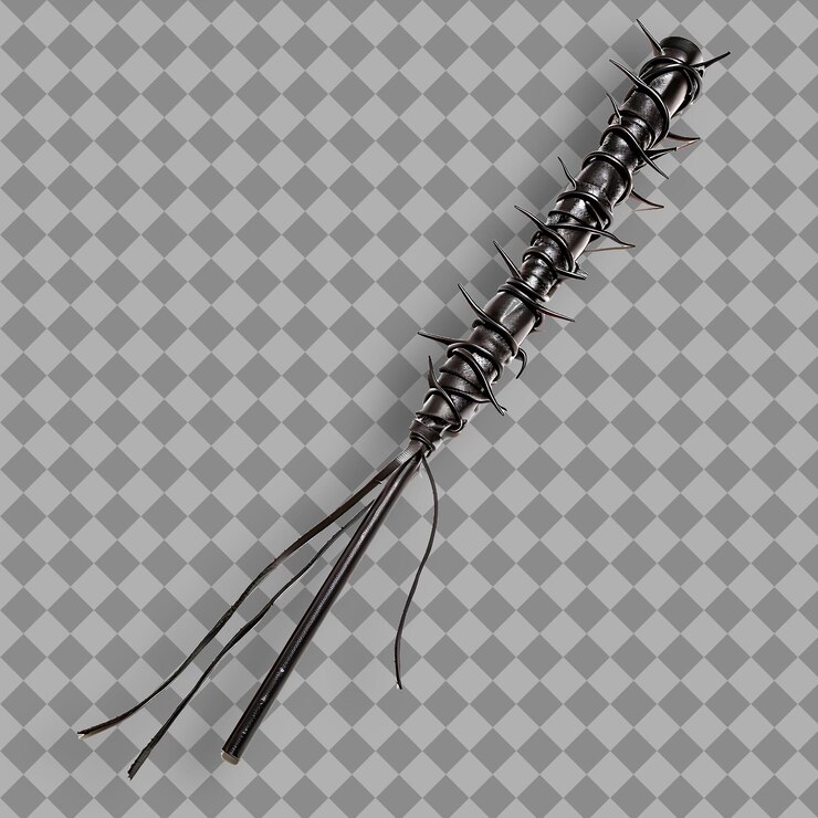 PSD sinister barbed black whip mostra un design minaccioso un lo png asset del gioco su uno sfondo pulito