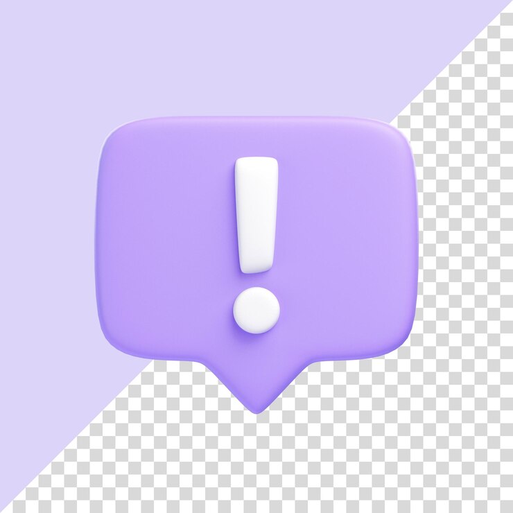 PSD sino de atenção de perigo roxo ou alerta de notificações de emergência isolado no ícone 3d de fundo roxo