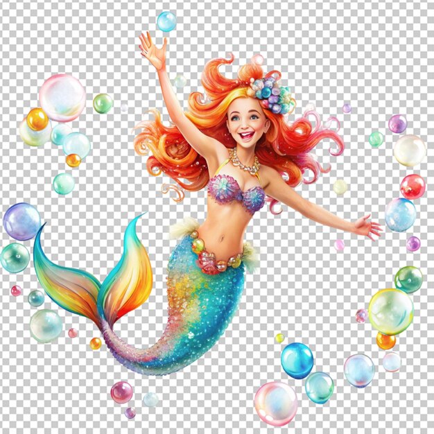 PSD sirena y escena submarina en png