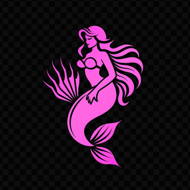 Una sirena rosa con un cuerpo rosa y la palabra sirena en el fondo negro