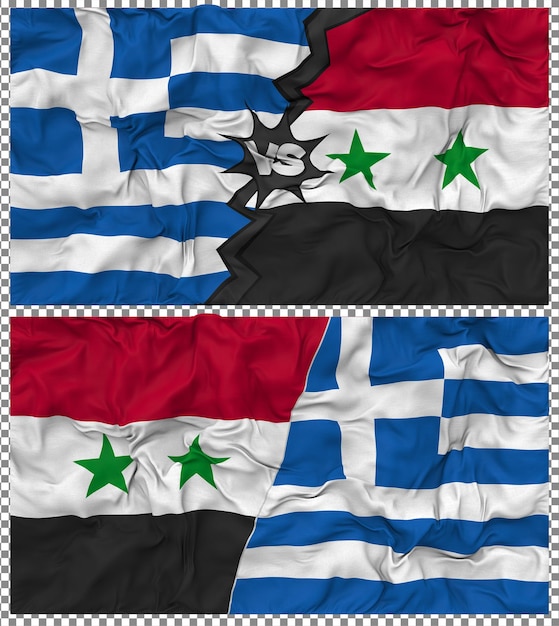Siria contra Grecia Media bandera combinada con textura 3D de la tela