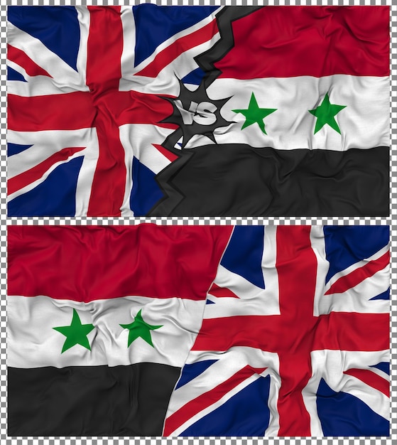 Siria contra Reino Unido Media bandera combinada con textura 3D de la tela