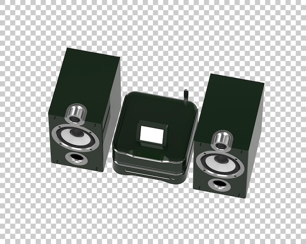 Sistem audio terisolasi pada ilustrasi rendering 3D latar belakang transparan