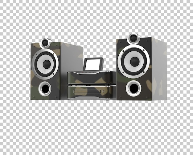 Sistem audio terisolasi pada ilustrasi rendering 3D latar belakang transparan