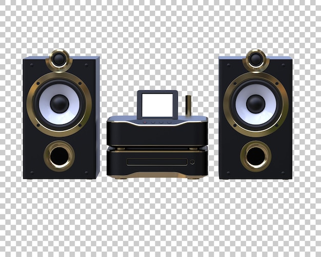 Sistem audio terisolasi pada ilustrasi rendering 3D latar belakang transparan