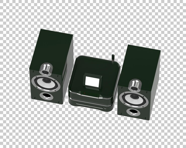 PSD sistema de audio aislado en un fondo transparente ilustración de renderización 3d