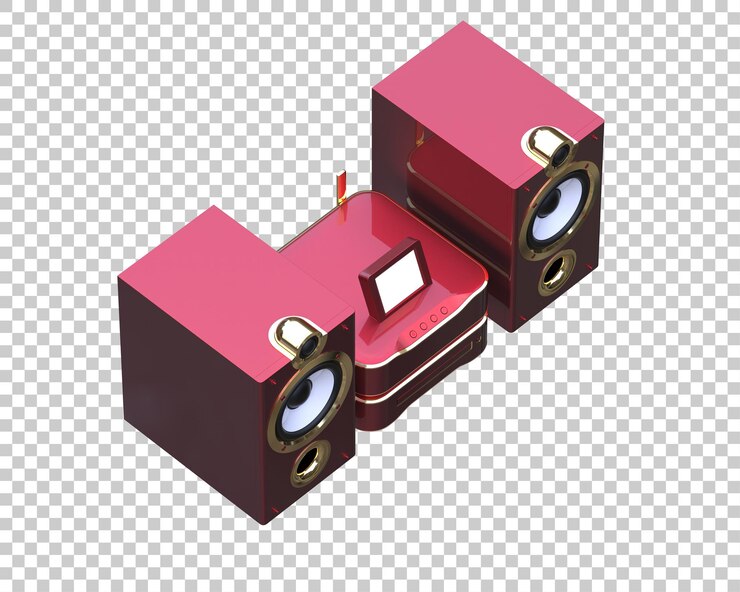 PSD sistema de audio aislado en un fondo transparente ilustración de renderización 3d