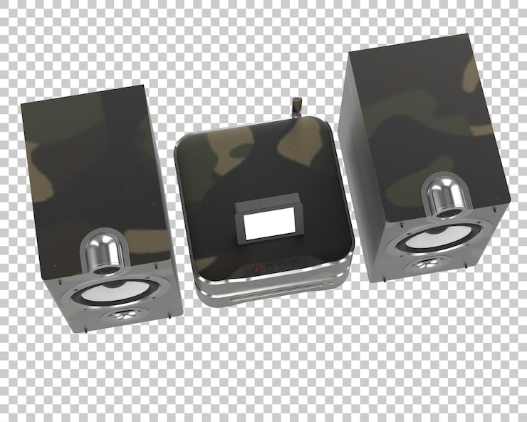 PSD sistema de audio aislado en un fondo transparente ilustración de renderización 3d