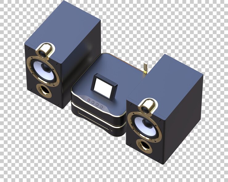 PSD sistema de audio aislado en un fondo transparente ilustración de renderización 3d