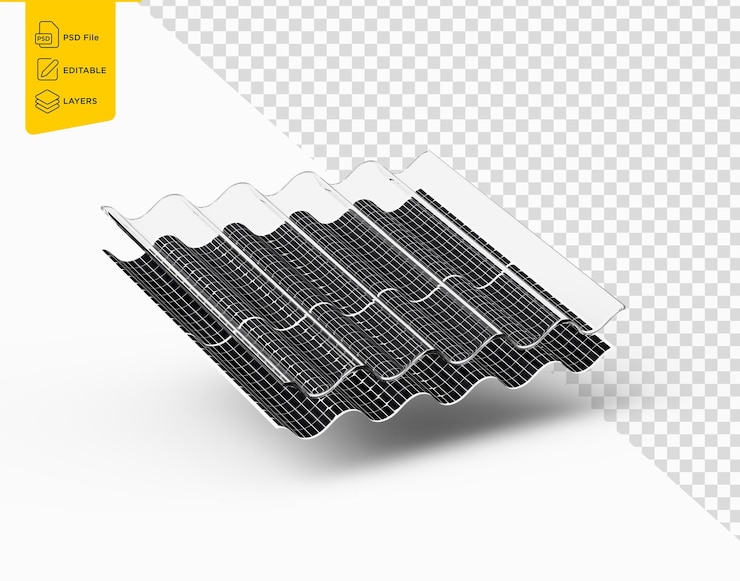 PSD sistema de painéis solares integrado dentro de uma folha de telhado ondulado 3d ilustração