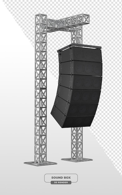 Sistema di altoparlanti di sound box sulla struttura del traliccio in rendering 3D