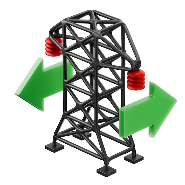 sistema di connessione elettrica alla rete con direzione della freccia verde illustrazione dell'icona di rendering 3D