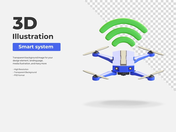 PSD sistema inteligente de drones internet de la cosa icono 3d ilustración