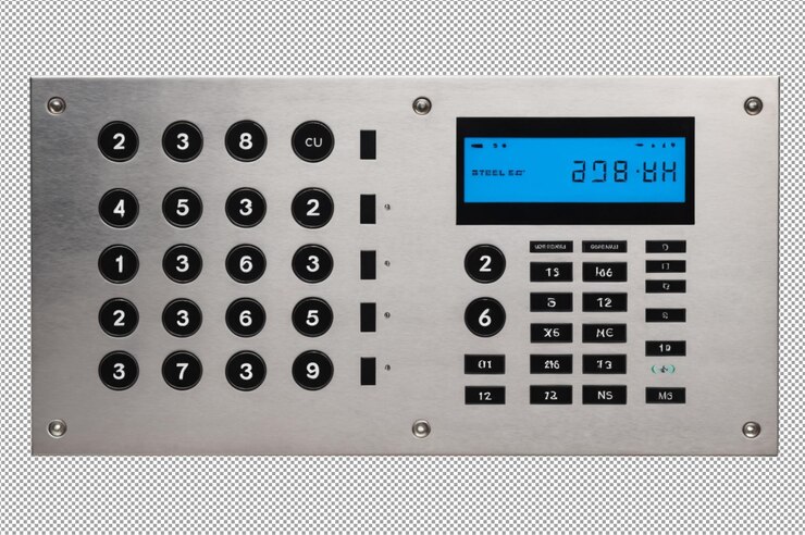 PSD sistema de intercomunicación montado en pared de acero inoxidable con múltiples botones y una pequeña pantalla digital
