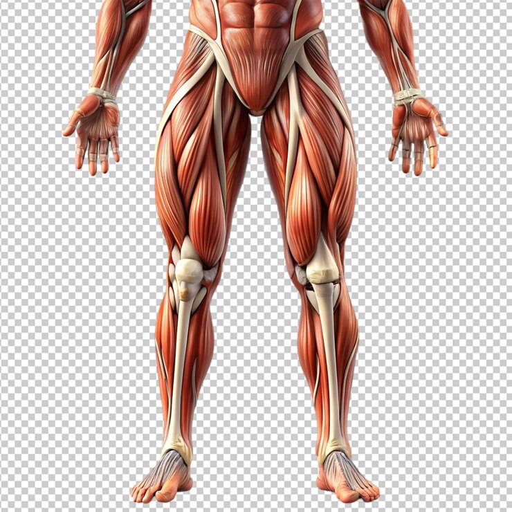 PSD sistema muscular da perna humana em fundo transparente