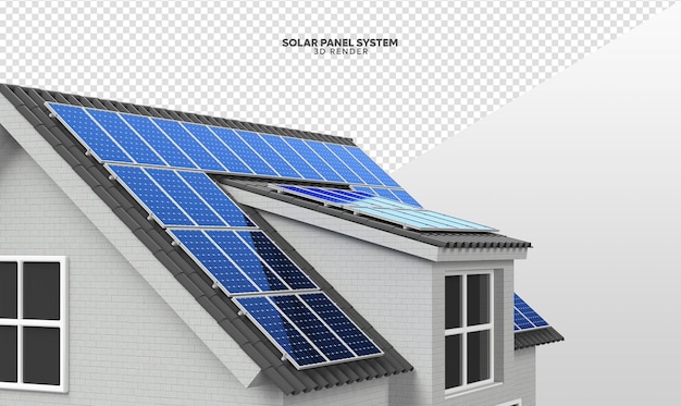 PSD sistema de paneles solares en el techo de la casa render 3d realista aislado para composición