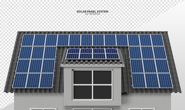 Sistema de paneles solares en el techo de la casa render 3d realista aislado para composición