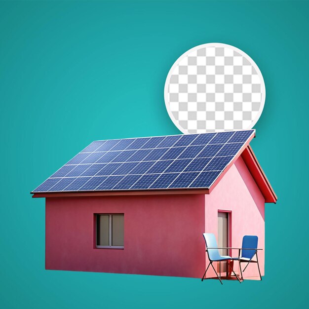 PSD sistema de paneles solares en el techo de la casa renderizado en 3d realista aislado para la composición