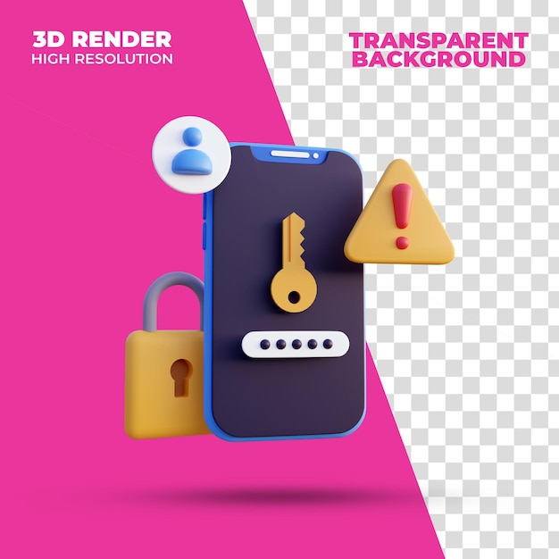 PSD sistema de seguridad advertencia smartphone render 3d