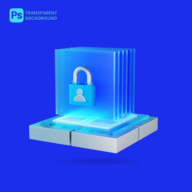 PSD sistema de seguridad cibernética y iconos de candados aislados en fondo azul