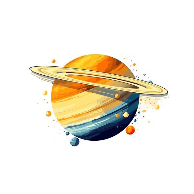 PSD sistema solar de saturno estilo gráfico de fantasía ilustración acuarela png psd