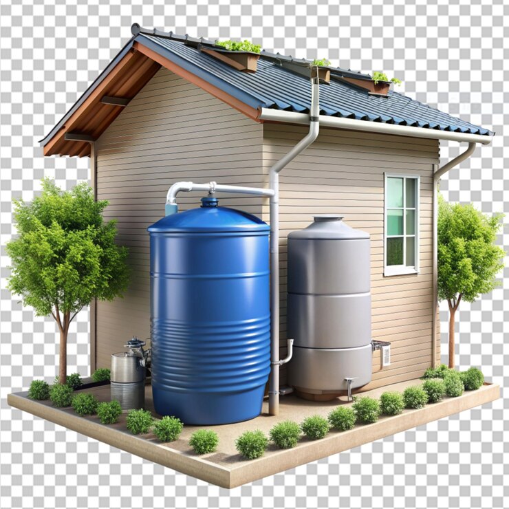 PSD sistemas de recolección de agua de lluvia ecológicos sobre un fondo transparente