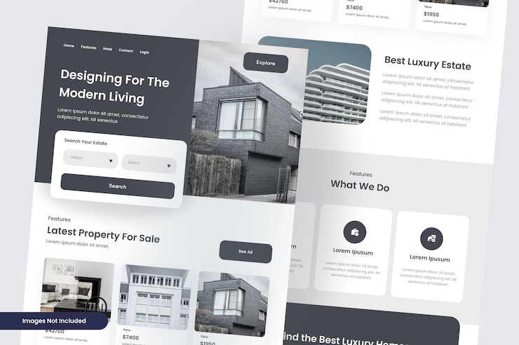 PSD site de design de modelo de página de destino de propriedade de hotel moderno