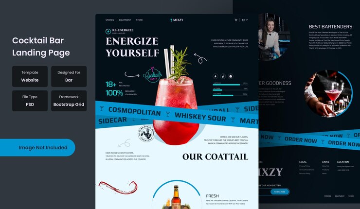 PSD le site web du bar-restaurant est une maquette de conception ui